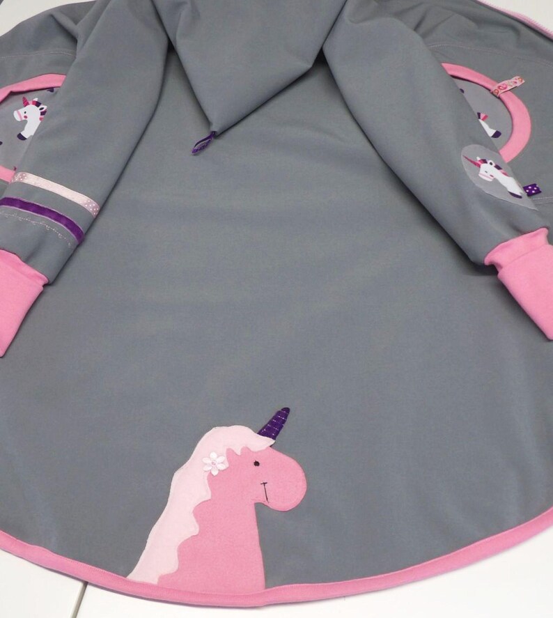 Softshell coat, swallow coat, softshell jacket, transitional jacket, children's, light grey, pink, purple, UNICORN, unicorns, niciart design image 4