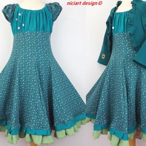 Robe d'inscription scolaire, robe swing, robe de demoiselle d'honneur, robe de soirée, FLEURS pétrole en option. avec veste boléro par niciart design