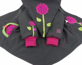 Softshelljacke gefüttert !! SALE die Letzte in 80-86 !! Jacke Softshell schwarz beere Wunderblumen Herbst Winterjacke niciart design