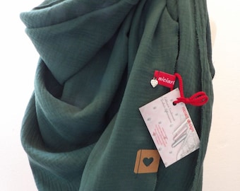 niciart designer XXL ladies WOMEN'S CLOTH wrap scarf muslin cloth women's scarf triangular scarf GREEN hunter green uni muslin 100% cotton
