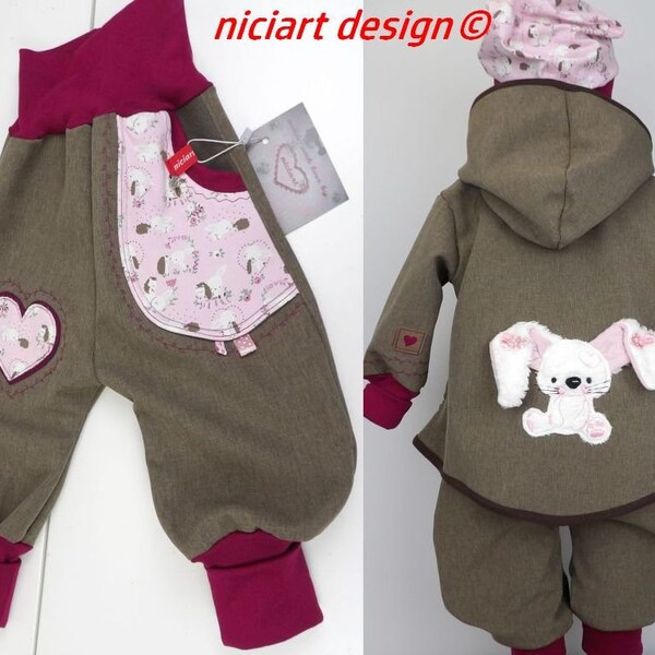 Softshell pants baby and children bloomers Buddelhose light brown mottled pink berry RABBIT & IGEL by niciart design
