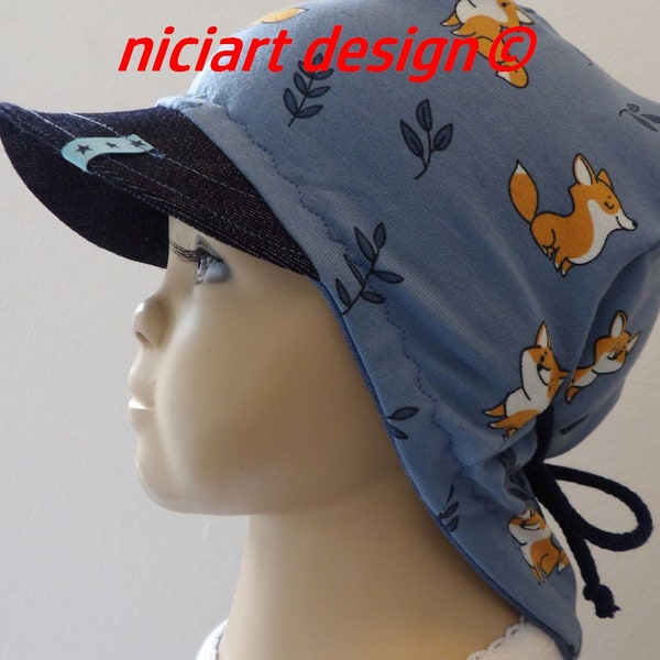 Sommermütze Nackenschutz Sommerhut Schirmmütze Sonnenhut BW Jersey Mütze FUCHS neu! jeansblau senfgelb niciart design