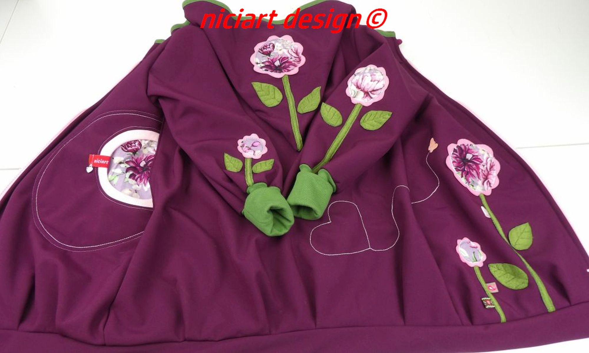 Softshell coat balloon coat softshell jacket transitional coat children FLOWERS berry pink green niciart design