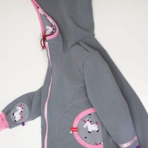 Softshell coat, swallow coat, softshell jacket, transitional jacket, children's, light grey, pink, purple, UNICORN, unicorns, niciart design image 6