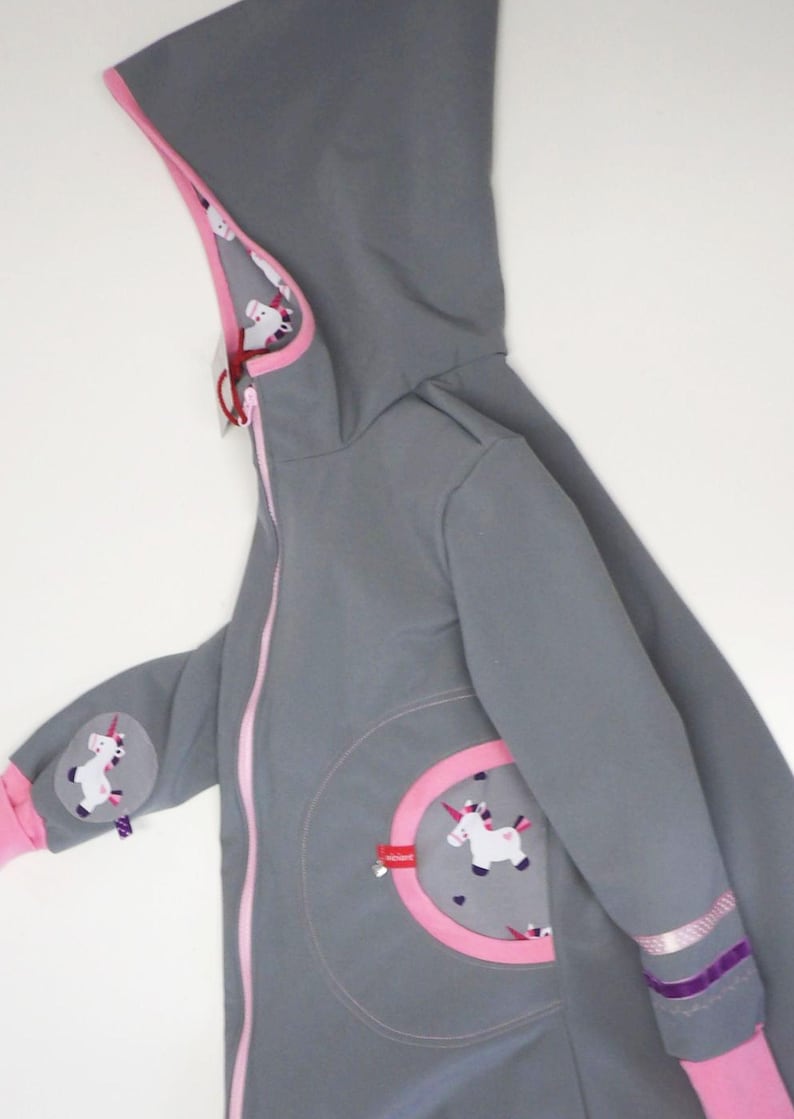 Softshell coat, swallow coat, softshell jacket, transitional jacket, children's, light grey, pink, purple, UNICORN, unicorns, niciart design image 6