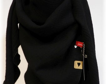 XXL muslin cloth women&#39;s scarf triangular scarf women&#39;s scarf BLACK muslin niciart design