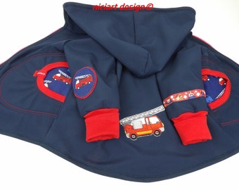 Softshell jas brandweer baby/kinder softshell jas weerjas overgangsjas donkerblauw rood TATÜTATA naar keuze met broek of omslagdoek