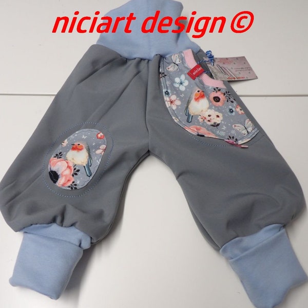 niciart Designer Softshell Pants Buddelhose Baby & Kids Softshell Pants grey light blue ROBIN