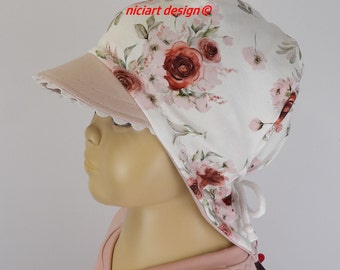 Sommermütze Nackenmütze Sommerhut Schirmmütze BW Jersey Mütze weiß altrosa altpink ROSEN by niciart design wahlweise m Loop o Wickeltuch