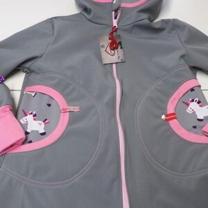 Softshell coat, swallow coat, softshell jacket, transitional jacket, children's, light grey, pink, purple, UNICORN, unicorns, niciart design image 10