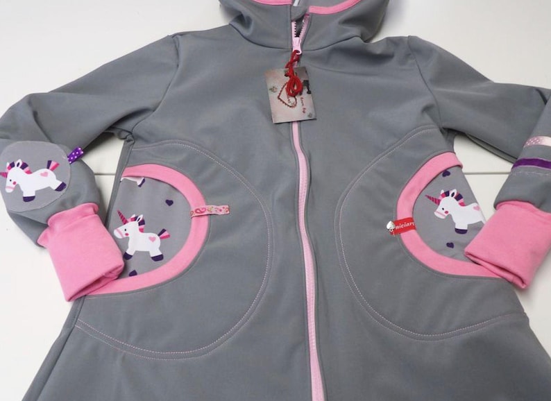 Softshell coat, swallow coat, softshell jacket, transitional jacket, children's, light grey, pink, purple, UNICORN, unicorns, niciart design image 10
