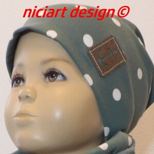 Beanie Mütze Kinder & Damen Mütze Beanie BW Jersey Frühj Sommer Mütze altgrün PUNKTE niciart design