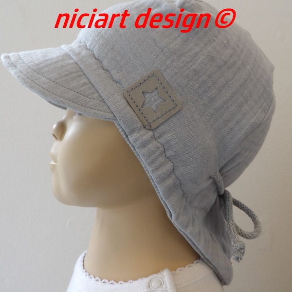 niciart Designer Summer Hat Muslin Hat Neck Protection Muslin Summer Hat Umbrella Cap Chapeau de soleil 100% coton neuf! uni GRIS CLAIR