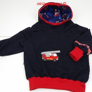 Hoodie Fire Department Children HOODIE Hooded Cuddly Sweatshirt BW Sweater with Hood TATÜTATAA dark blue red Fire Department niciart design