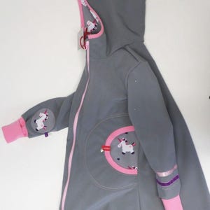 Softshell coat, swallow coat, softshell jacket, transitional jacket, children's, light grey, pink, purple, UNICORN, unicorns, niciart design image 2