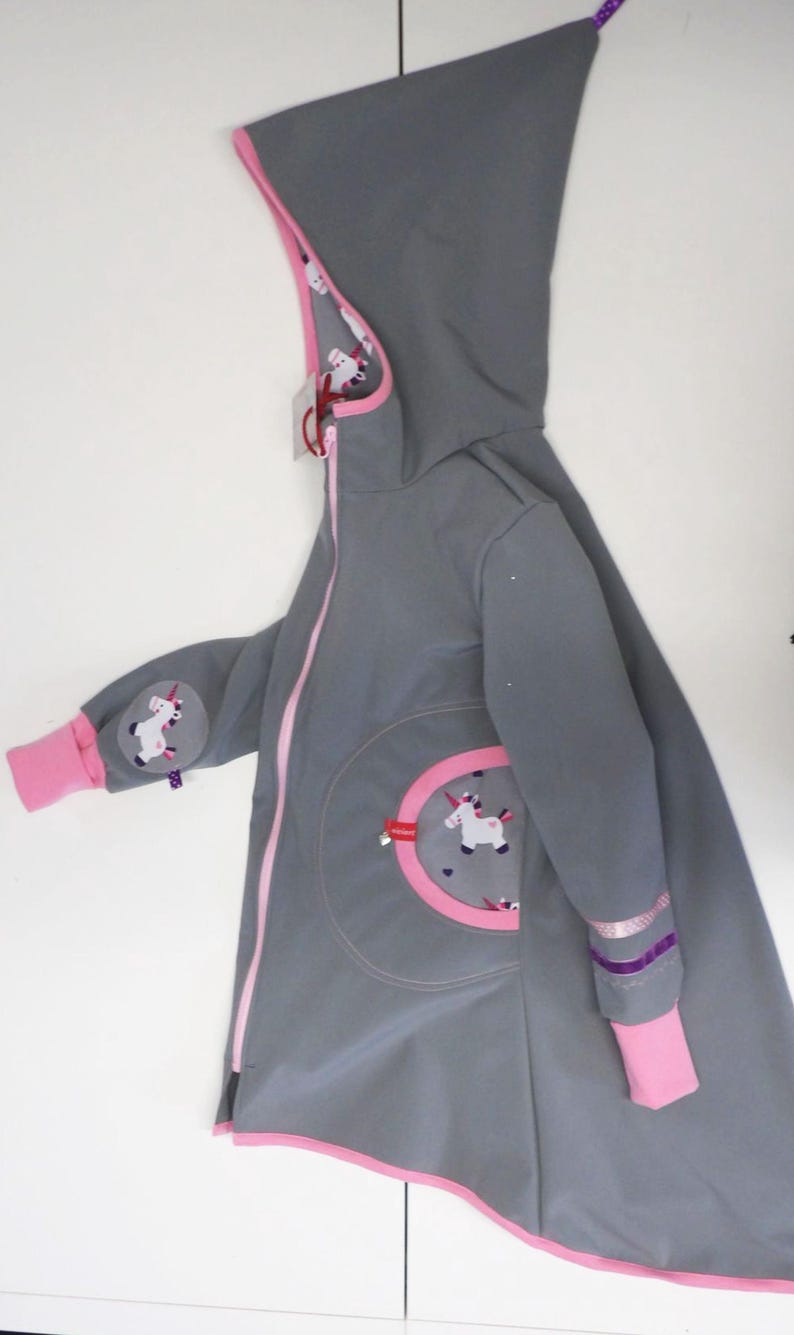 Softshell coat, swallow coat, softshell jacket, transitional jacket, children's, light grey, pink, purple, UNICORN, unicorns, niciart design image 2