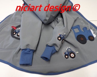 Veste softshell bébé / veste softshell pour enfants veste météo veste de transition gris clair jeans bleu TRAKTOR tracteur niciart design