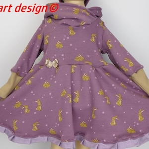 Morbido vestito con cappuccio Abito in pile alpino vestito per ragazze con cappuccio vestito rotante vecchio viola viola beige BUNNY di niciartdesign