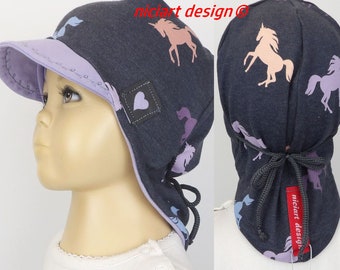 Chapeau d'été protection du cou chapeau d'été casquette à visière BW jersey chapeau LICORNES licorne poney niciart design