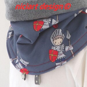 Children's Loop Scarf, Kids' Loop Scarf, Jersey & Polar Fleece, Grey, Blue, Red, Knights, Cozy