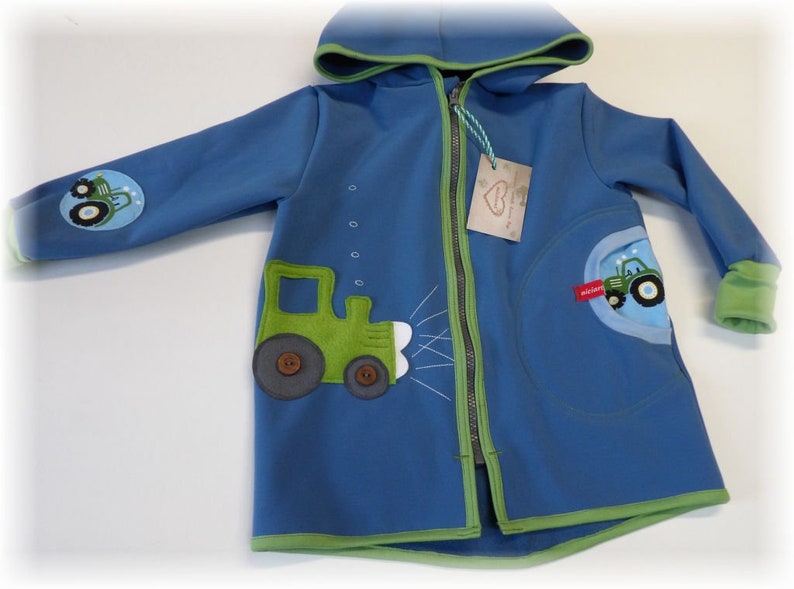 Softshell jacket baby & children softshell jacket weather jacket transition jacket jeans blue green TRAKTOR tractor niciart design image 3