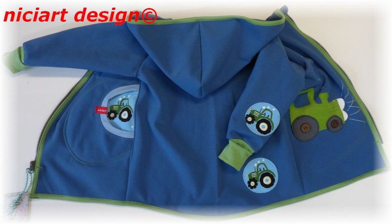 Softshell jacket baby & children softshell jacket weather jacket transition jacket jeans blue green TRAKTOR tractor niciart design image 1