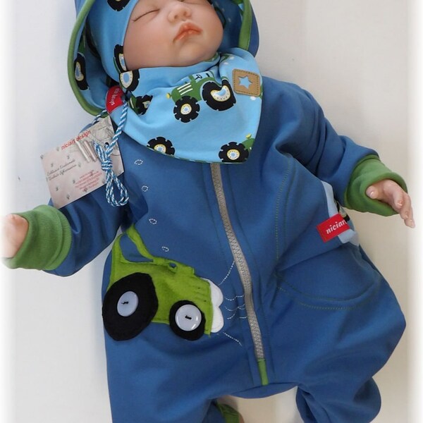 niciart Baby Kleinkinder Softshelloverall / Anzug Softshellanzug Softshell Overall jeansblau grün TRECKER