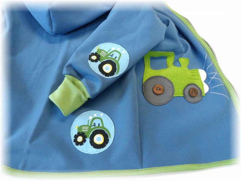 Softshell jacket baby & children softshell jacket weather jacket transition jacket jeans blue green TRAKTOR tractor niciart design image 2