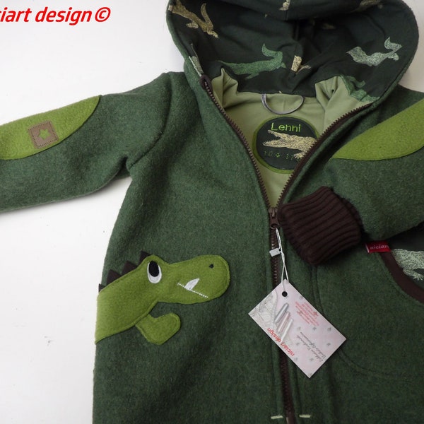 Walkjacke gefüttert u. ungefüttert Wollwalkjacke Baby & Kinder moos grün KROKODIL BW Jerseyfutter 100% Schurwolle niciart design