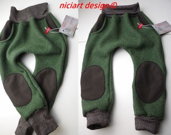 Walk trousers wool walk trousers 100% virgin wool moss green brown baggy pants niciart design