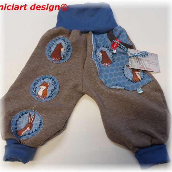 Pantalon de pompage Sweat Pumpi pantalon de pompage pantalon douillet pantalon pour bébé et enfant marron clair ANIMAUX DE LA FORÊT niciart design