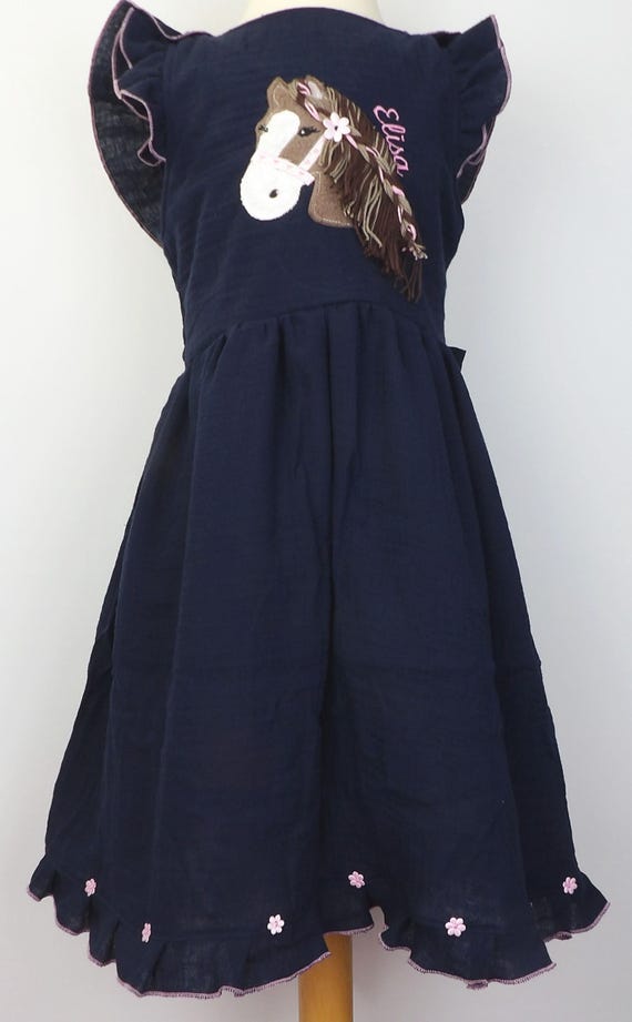 ROBE D'ÉTÉ robe en mousseline poney cheval fleur fille robe de