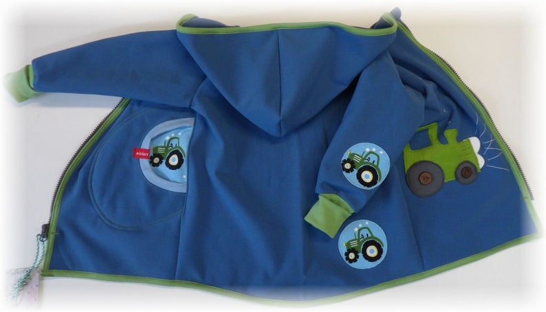 Softshell jacket baby & children softshell jacket weather jacket transition jacket jeans blue green TRAKTOR tractor niciart design image 6