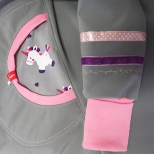 Softshell coat, swallow coat, softshell jacket, transitional jacket, children's, light grey, pink, purple, UNICORN, unicorns, niciart design image 7