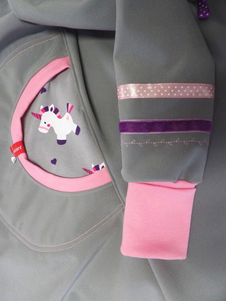 Softshell coat, swallow coat, softshell jacket, transitional jacket, children's, light grey, pink, purple, UNICORN, unicorns, niciart design image 7