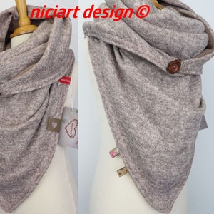 Wickelschal Dreiecksschal Damenschal Feinstrick & Polarfleece Knopf altrosa beige braun meliert wahlw m Mütze niciart design