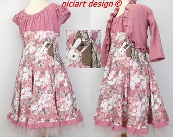 Kleid Einschulungskleid Jerseykleid Drehkleid Festkleid Partykleid PONY altpink altrosa wahlw. mit Bolerojacke o Stirnband niciart design