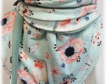 Wrap scarf triangle scarf children&#39;s scarf BW jersey & cotton fleece!! Scarf mint colorful ROBIN closure niciart design