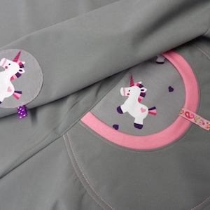 Softshell coat, swallow coat, softshell jacket, transitional jacket, children's, light grey, pink, purple, UNICORN, unicorns, niciart design image 8