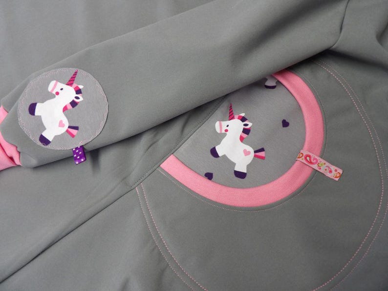 Softshell coat, swallow coat, softshell jacket, transitional jacket, children's, light grey, pink, purple, UNICORN, unicorns, niciart design image 8