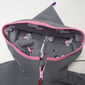 Softshell coat, swallow coat, softshell jacket, transitional jacket, children's, light grey, pink, purple, UNICORN, unicorns, niciart design image 9