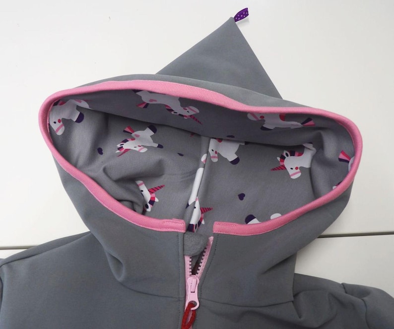 Softshell coat, swallow coat, softshell jacket, transitional jacket, children's, light grey, pink, purple, UNICORN, unicorns, niciart design image 9