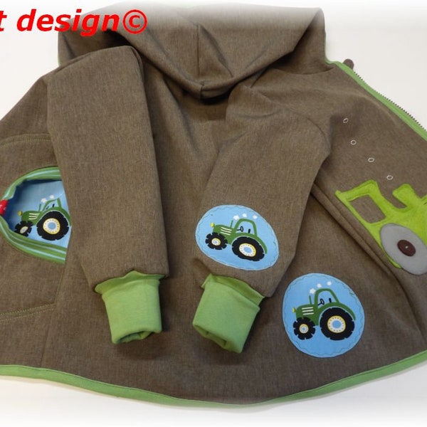 Softshell jacket baby / children's softshell jacket weather jacket transition jacket light brown green TRAKTOR tractor niciart design