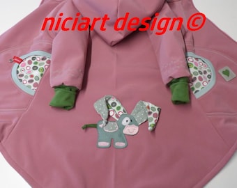 Herbst Winter Softshellmantel Schwalbenmantel  Baumwollfleece gefüttert Softshell Jacke altpink mint ESELCHEN candy niciart design