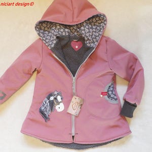 Softshell jacket lined children's softshell jacket PONY HORSE old pink grey niciart design