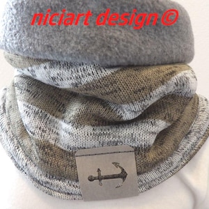 KINDERLOOP Schlupfschal Loop Kinder Bw Strick & Polarfleece Loopschal Schal Scarf Kids hellbraun grau meliert STREIFEN niciart design