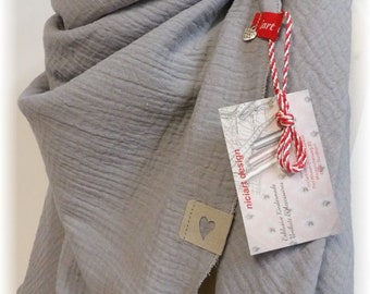 XXL muslin cloth women&#39;s scarf triangular scarf LIGHT GREY plain 100% cotton muslin niciart design