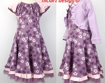 Robe de scolarisation, robe tournante, robe de soirée, robe de soirée FLEURS violet violet en option. avec boléro ou bandeau design niciart