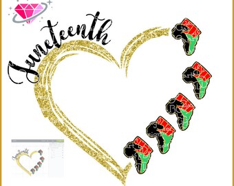 Heart Juneteenth svg file fits three colors, layered for cut in vinyl with cricut, silhouette. png, dxf, svg, eps, cut files download