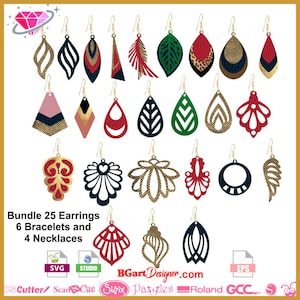 Set Jewelry Leather bundle SVG, pendants, bracelets, necklaces SVG, earrings vector cricut cameo cut files, download, use faux leather sheet